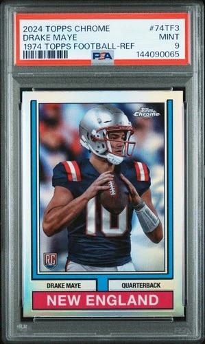 2024 TOPPS CHROME 1974 TOPPS FOOTBALL REFRACTOR #74TF3 DRAKE MAYE RC PSA 9