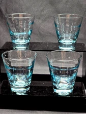 Vintage LIBBEY GLASS 3.375" Flat Juice Glass RIPPLE AQUA Saturn Optic - Set Of 4