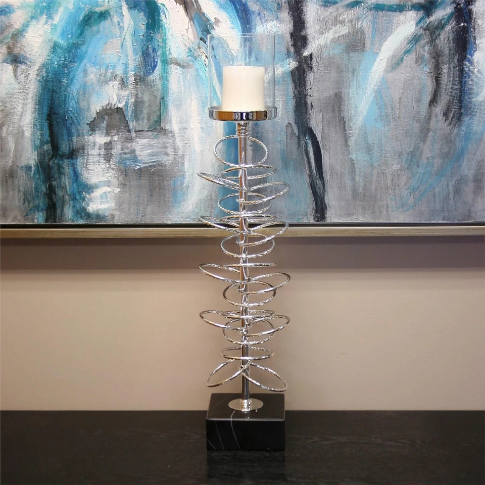 Castiçal de ferro metálico prata com base de mármore - Imagem 2 de 4