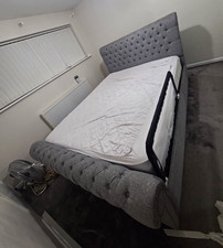Grey Upholstered Tufted Sleigh Bed Frame Single with Headboard & Footboard