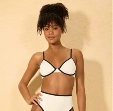Contrast Binding Demi Underwire Bikini Top - Shade Shore, Cream/Black, Sz 36B
