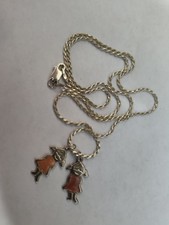 18" 925 Sterling Silver Rope Necklace with 2 Little Girl Pendants Fine Cd 5.15 g