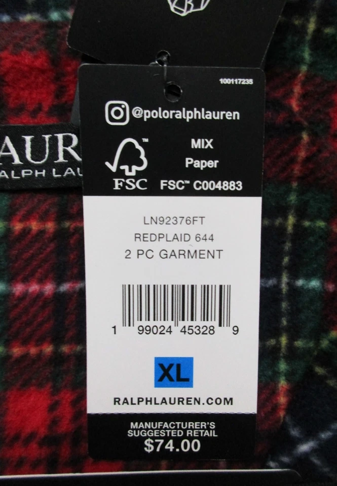 NUEVO Conjunto de pijama polar Ralph Lauren rojo a cuadros vacaciones de Navidad para mujer XL grande Foto 2 de 4