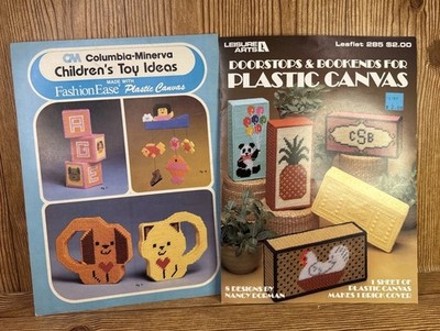 2 Vintage Plastic Canvas Idea Books Toys Doorstops Bookends 