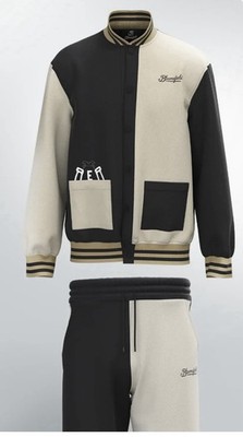 Bloomfield Black Beige Colorblock Men's Tracksuit Set Jacket & Tapered Pants