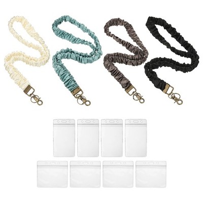 4 Pack Scrunchie Lanyards 8 Card Holder, Black/White/Brown/Green