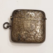 Antique Birmingham Sterling Silver Scroll Etched Vesta Match Safe Case No Mono
