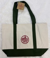 Trader Joe  s Large Canvas Cotton Reusable Shopping Tote Bag Green NWT