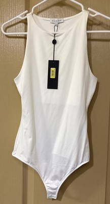 White Gianni Bini Body Suit Blouse With Rounded Neck, Sleeveless In Size Small.