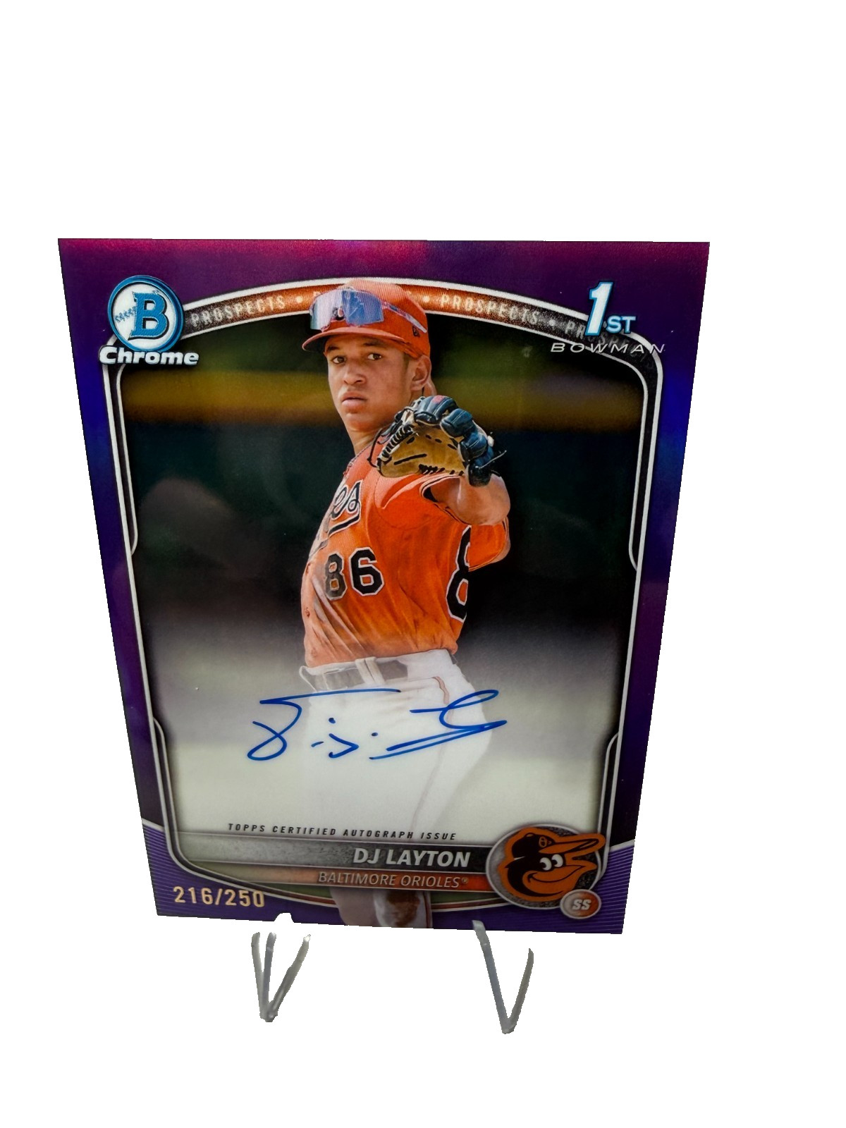 DJ Layton 2025 Bowman Chrome 1st Purple Refractor Auto /250 #CPA-DL Orioles