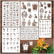 6 Pcs Egyptian Hieroglyphs Stencils Wood Burning Kit Wall Decor Templates