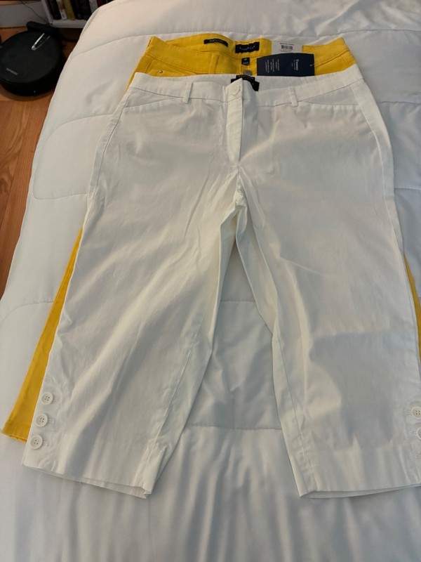 Lot 2 Talbots & Charter Club Capris Women 14 PETITE Yellow & White