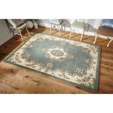 Hand  Tufted Wool Area Rug   Traditional Green Aubusson Floral Carpet for Living