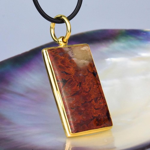 Anhänger Feder Achat Cabochon & Vermeil 18K Vergoldet an Sterling Silber 8.90 G - Bild 4 von 13