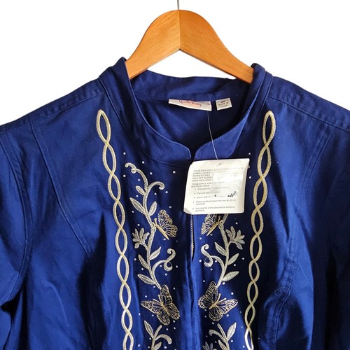 Quacker Factory Embroidered Jacket Floral Butterfly Zip Up Blue 2X NWT - Picture 6 of 11