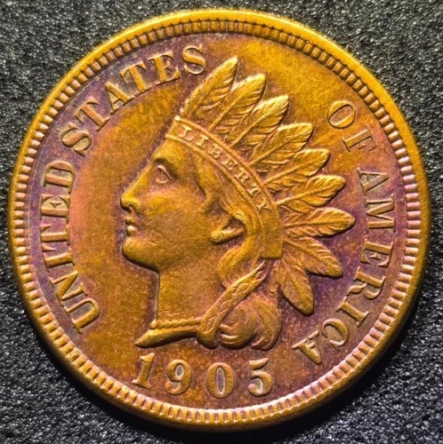 1905 Indian Head Penny - Uncirculated - Purple Toning - Heavily Mirrored