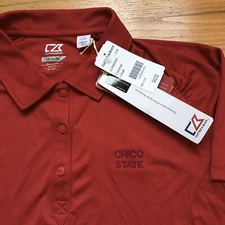Chico State Wildcats Polo Shirt Womens Golf Cutter Buck Red NWT Vtg Sz Lrg