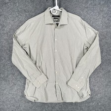 John Varvatos Men's 17 34/35 Gingham Plaid Long Sleeve Button Up Shirt Slim Fit