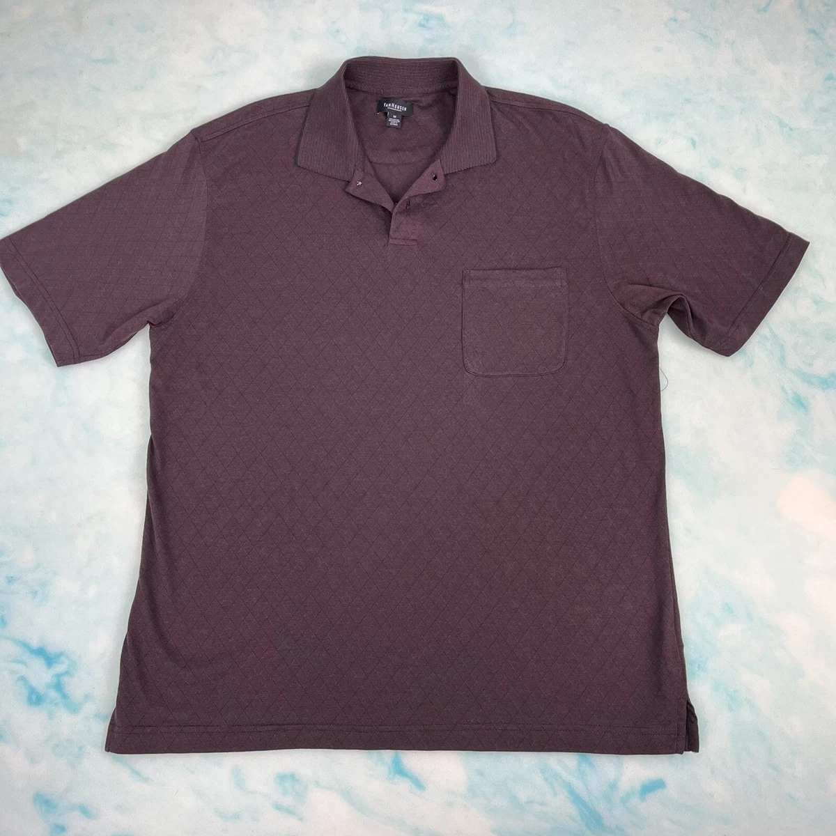 Van Heusen Polo Shirt Mens M Brown Short Sleeve Pocket Lightweight Soft