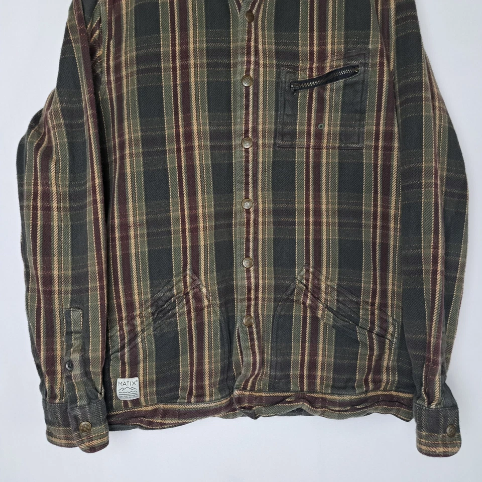 Matix Flannel Shirt Mens Medium Slim Fit Snap Front Long Sleeve Skateboard Plaid - Image 3 of 4