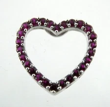 SUN Sterling Silver and Lab Created Ruby Heart Slide Pendant 925 2.1g .75 Inch