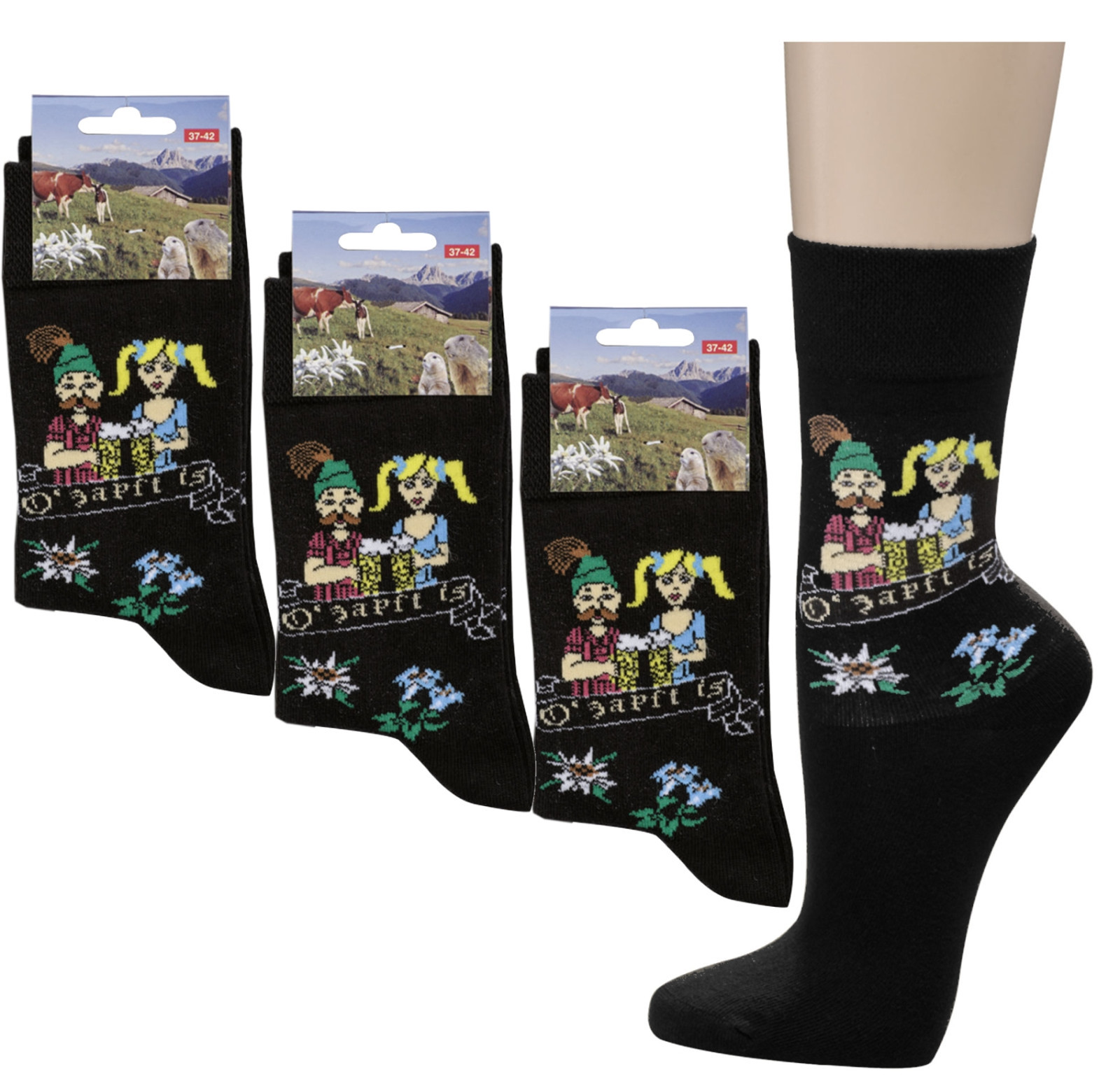 Trachtensocken Mit Edelweiß-Pin - Oktoberfest Socken Damen/Herren
