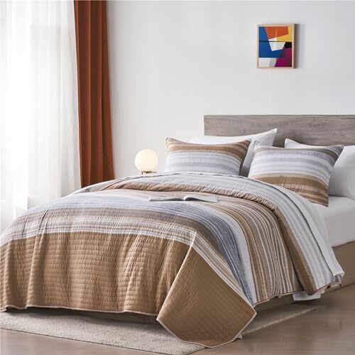 Full/Queen Quilt Bedding Set, White Grey and Full/Queen(3Piece Set