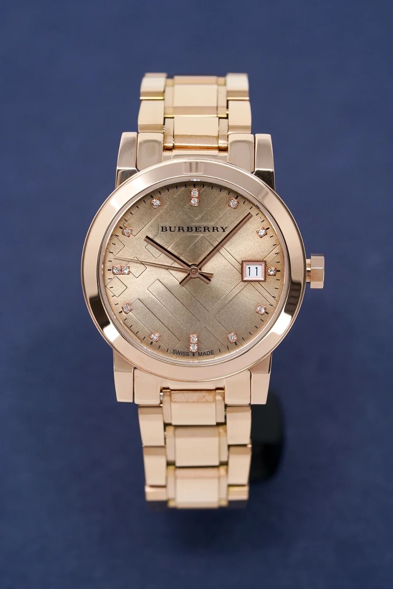 Burberry Ladies Watch Diamond Check Stamped Rose Gold PVD Burberry Ladies Watch Diamond Check Stamped Rose Gold PVD
