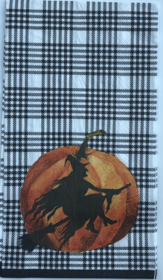 two Individual paper dinner Decoupage napkins Pumpkin Witch Halloween Black Fall