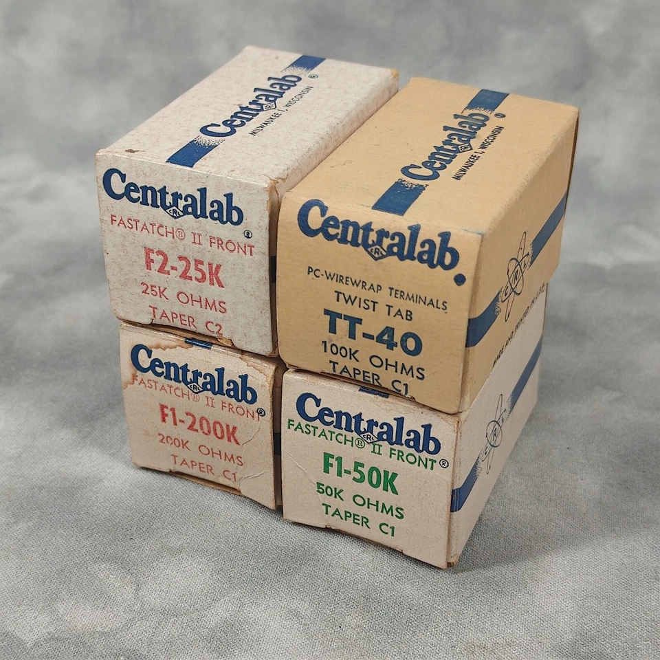 Vtg Centralab Potentiometer Lot (4) 25K-200K Ohms Fastatch & Twist Tab 🎛️ NOS - Image 4 of 4