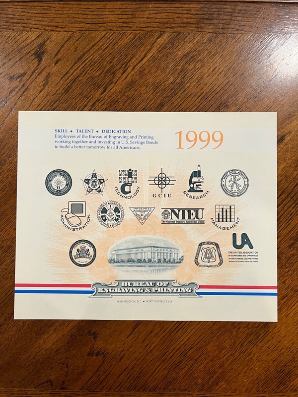 BEP Intaglio Print Souvenir Card B234 - BEP Building & Union Logos Savings Bond