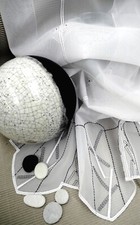 Raffrollo Scheibengardine Clip Rollo Gardine Panneaux weiß mit schwarz 170 cm