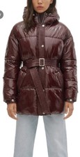 Noize Azzurra Patent Belted Hooded Puffer Jacket In Oxblood Puffer Coat Burgundy