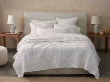 COYUCHI DIAMOND STITCHED ORGANIC COTTON FULL/ QUEEN COMFORTER ALPINE WHITE