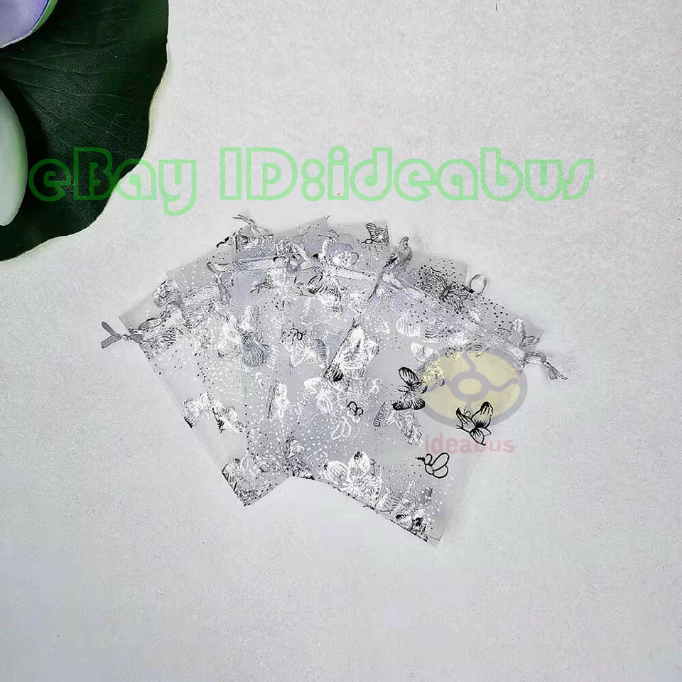 Bolsas de organza mariposa plateadas con estampado de 25/50/100 piezas bolsas para joyas 4,75"x3,5" Foto 4 de 4