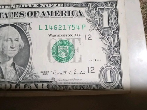 Fancy Serial Numbers On 1995 1 Dollar Bill It's Also Got A Error It's A L Block