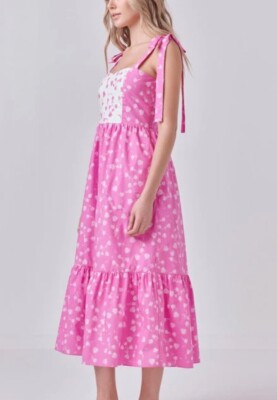 knee length dresses for ladies Floral Smocked Midi Dress – English Factory main image 1