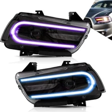 Vland RGB Headlights For Dodge Charger 2011-2014 2013 Black Dual Beam Headlamps