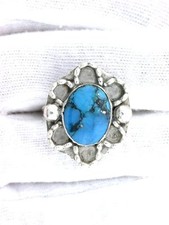 Vintage Handmade Navajo Southwest Pure Sterling Silver Turquoise Cabochon Ring