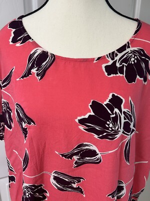 Women s Plus Size 2XL Old Navy Pink Tulip Print Blouse Top Lightweight Rayon B52