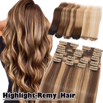 100% Remy Echthaar Clip in Extensions Ergänzungsset Haarverlängerung 55cm 60cm