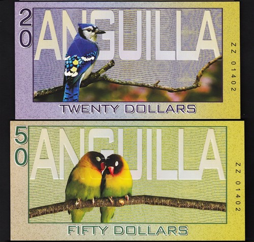 ANGUILLA ISLAND 5 PCS UNC SET 2 5 10 20 50 DOLLARS 2019 HYBRID POLYMER QUE II - Picture 9 of 9