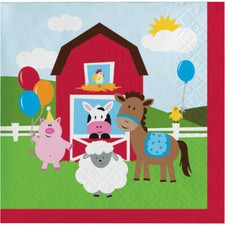 Barn Napkins Birthday Party Farm Birthday Beverage Cow Pig Party Supply