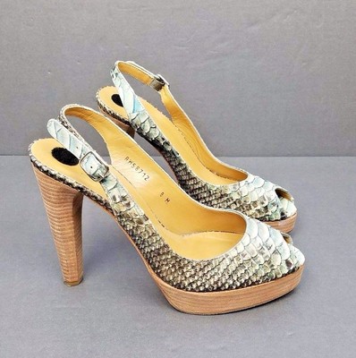 Stuart Weitzman Shoes Heels Womens Snakeskin Slingback Pumps Peep Toe Size  M