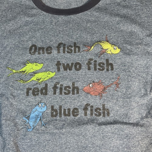 Vintage Dr. Seuss T-Shirt XL One Fish Two Fish Red Blue 90s Book Tee - 第 2/8 張圖片