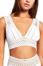 River Island 796244 Elasticated High Apex Bikini Top SZ 8 White