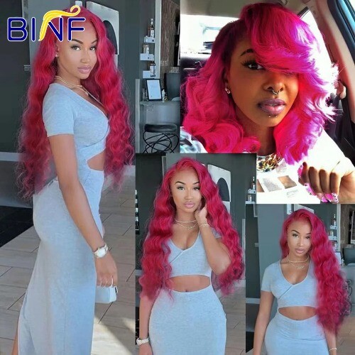 Pink Body Wave Bundles With HD Closure13X4 Frontal Closure Bundles Raw Colored - Picture 6 of 17