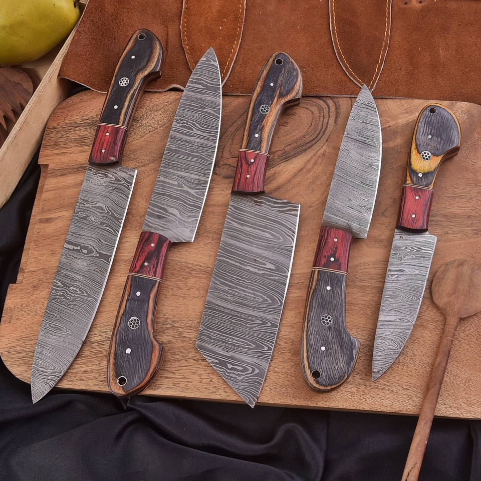 Custom Handmade Damascus Steel Chef Knife Set Kitchen BBQ Knives W