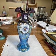 FENTON - S. HOPKINS HP MULBERRY VASE - LE 967/1750 - ABSOLUTELY STUNNING 