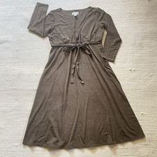 Ann Taylor LOFT Brown Stretchy Midi Tie Front Dress Side Zip 3/4 Sleeves Size 2P